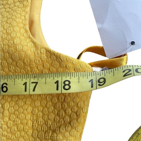 Anne Klein Mini Dress 8 Cocktail Wedding Textured A-Line Zip Cap Sleeve Yellow - Picture 10 of 15